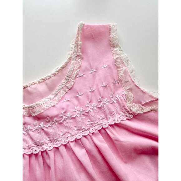 Vintage Pink Polycotton Voile Lace Embroidered Trim Peignoir Nightgown, One Size - Picture 9 of 16